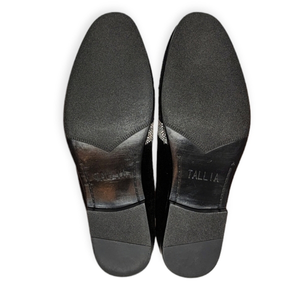 Tallia Loafers Teramo Black Slip On Plain Toe Velvet Rhinestone Black Shoes Men - Picture 8 of 9